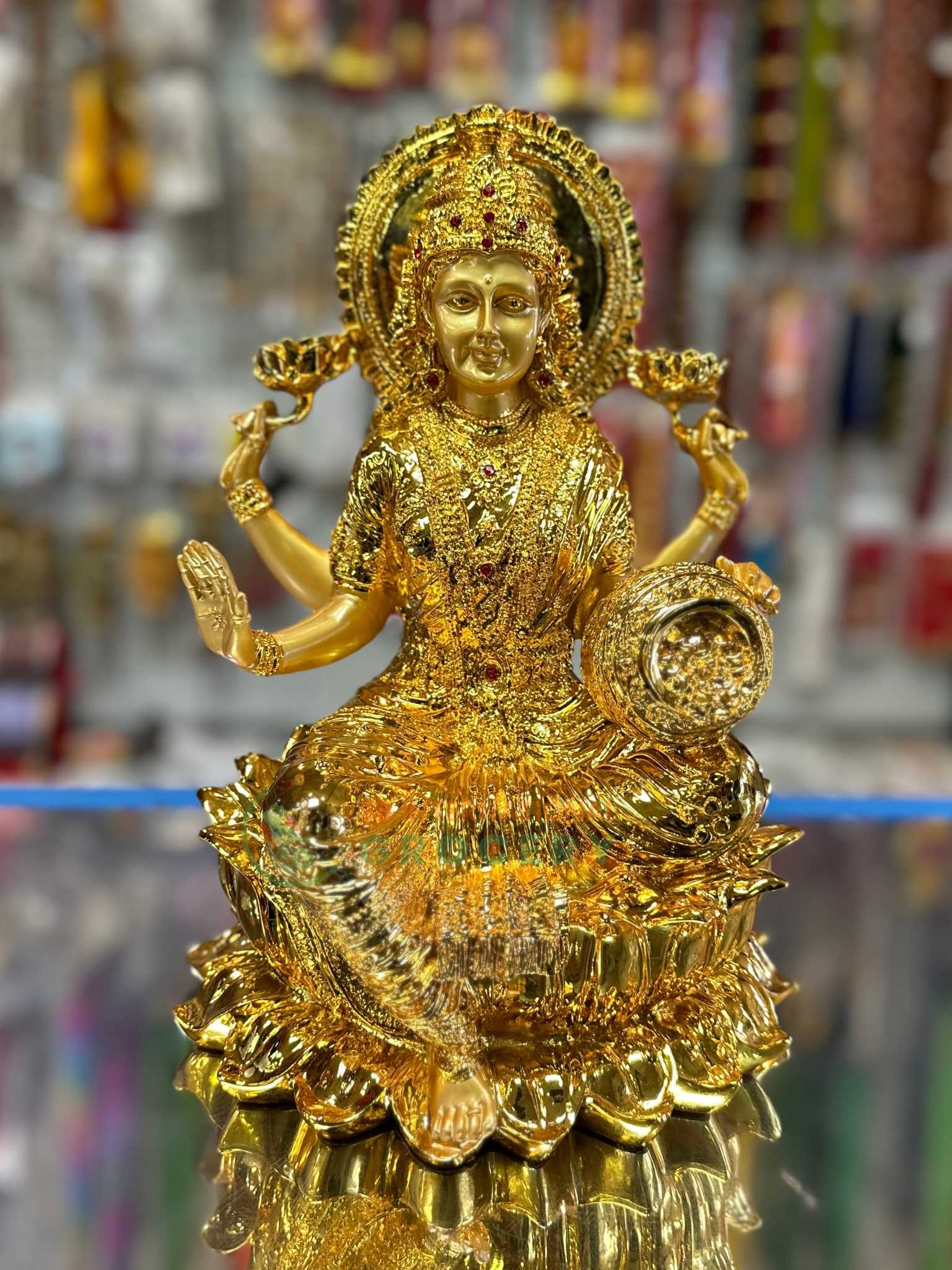 Hindu Goddess Lakshmi Meditating on Lotus Throne 11.5"